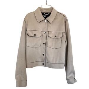 Zara Beige Faux Suede Button Front Jacket Size Small